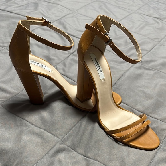 Emerson Fry Brown Leather Vero Cuoio Ankle Strap Heels Size 40 10 - Picture 1 of 15